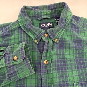 Chaps Mens XL Green Navy Plaid Button Down Shirt Brushed Flannel Long Sleeve Top